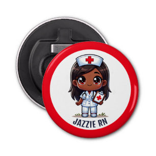 Cute Manga Black Nurse Caricature Personalised Bottle Opener