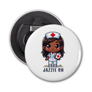 Cute Manga Black Nurse Caricature Personalised Bottle Opener