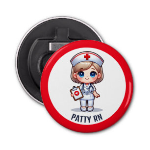 Cute Manga Blonde Nurse Caricature Personalised Bottle Opener