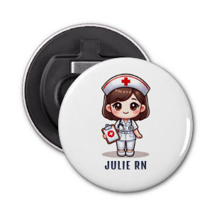 Cute Manga Brunette Nurse Caricature Personalised Bottle Opener