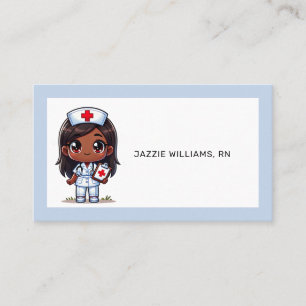 Cute Manga Nurse Brown Hair Eyes Blue Frame Business Card