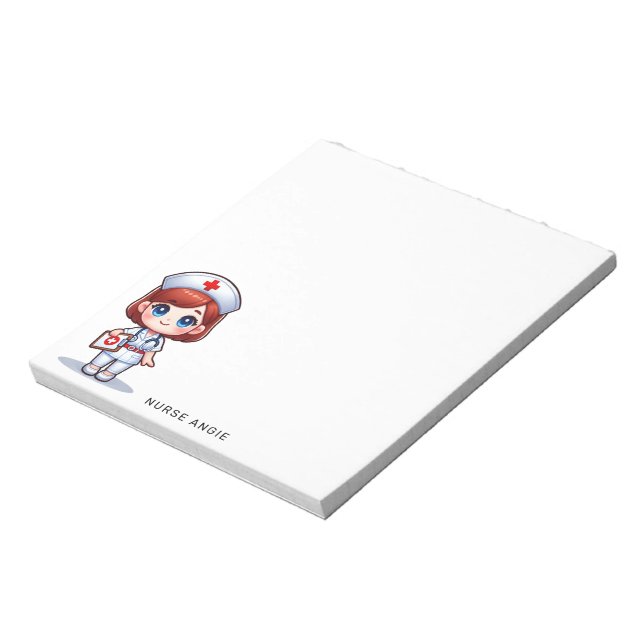 Cute Manga Nurse Redhead Blue Eyes Custom Notepad (Rotated)