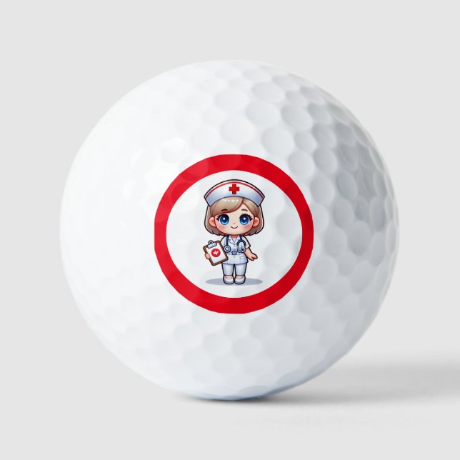Cute Manga Nurse with Blonde Hair Blue Eyes Custom Golf Balls (Front)