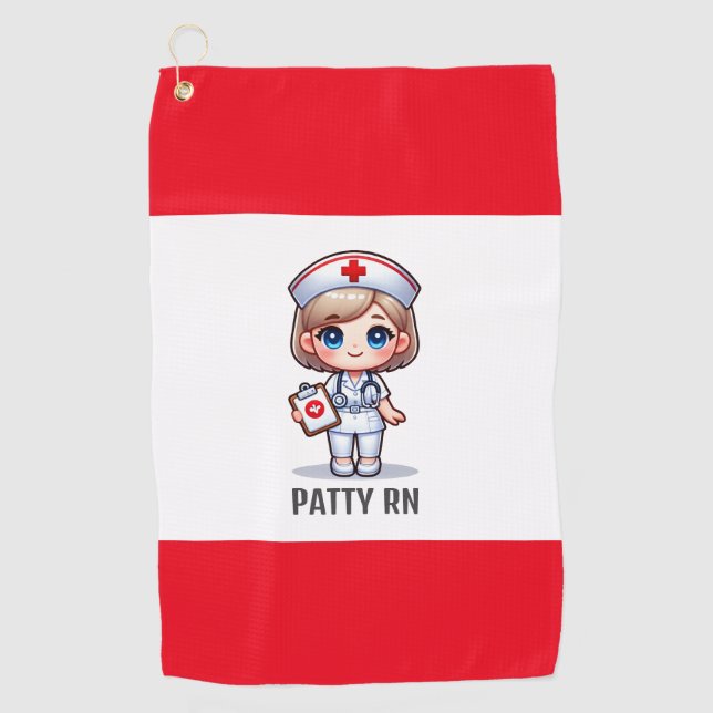Cute Manga Nurse with Blonde Hair Blue Eyes Custom Golf Towel (Front)
