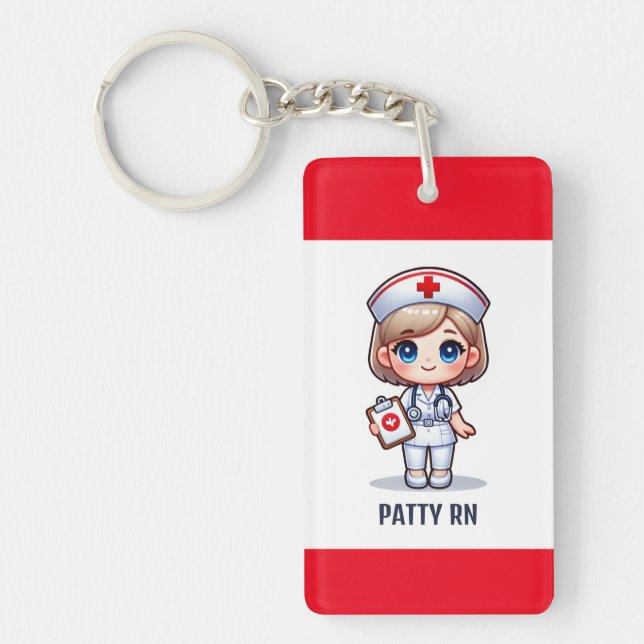 Cute Manga Nurse with Blonde Hair Blue Eyes Custom Key Ring (Front)