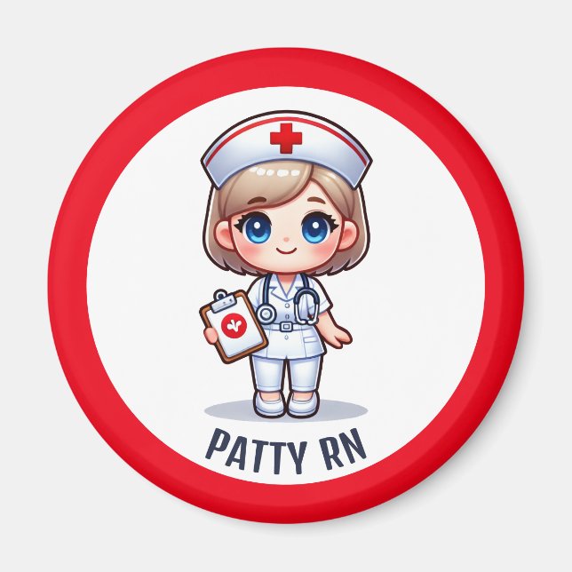 Cute Manga Nurse with Blonde Hair Blue Eyes Custom Magnet (Front)