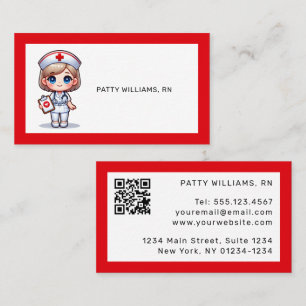 Cute Manga Nurse with Blonde Hair QR Code Business Card