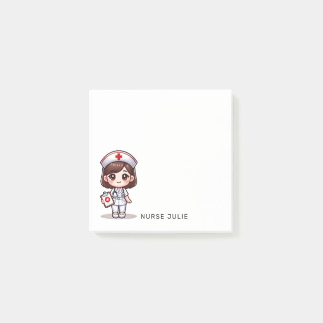 Cute Manga Nurse with Brown Hair Brown Eyes 3 x 3 Post-it Notes (Front)