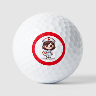 Cute Manga Nurse with Brown Hair Brown Eyes Custom Golf Balls
