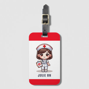 Cute Manga Nurse with Brown Hair Brown Eyes Custom Luggage Tag