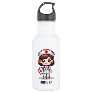 Cute Manga Nurse with Brown Hair Personalised 532 Ml Water Bottle