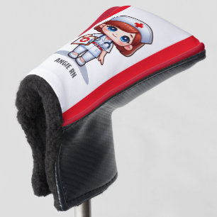 Cute Manga Nurse with Red Hair Blue Eyes Custom Golf Head Cover