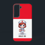 Cute Manga Nurse with Red Hair Blue Eyes Custom Samsung Galaxy Case<br><div class="desc">This phone case for nurses features a cute Manga nurse with red hair and blue eyes wearing a nurses cap and outfit with a name to personalise and red borders. Perfect for a nurse or nursing school graduate. Image generated with AI.</div>
