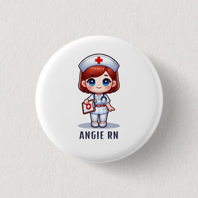 Cute Manga Redhead Nurse Caricature Personalised 3 Cm Round Badge (Front)