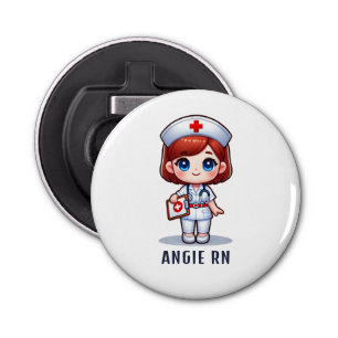 Cute Manga Redhead Nurse Caricature Personalised Bottle Opener
