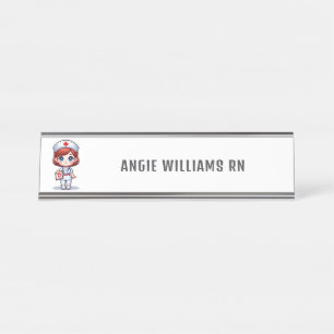 Cute Manga Redhead Nurse Personalised Desk Name Plate