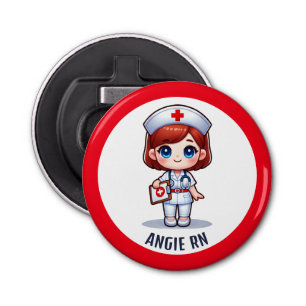 Cute Manga Redheaded Nurse Caricature Personalised Bottle Opener