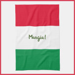 Cute Mangia! Red White and Green Italian Flag  Tea Towel<br><div class="desc">Celebrate good eating in your home with this fun Mangia (eat!) Italian themed kitchen towel.</div>