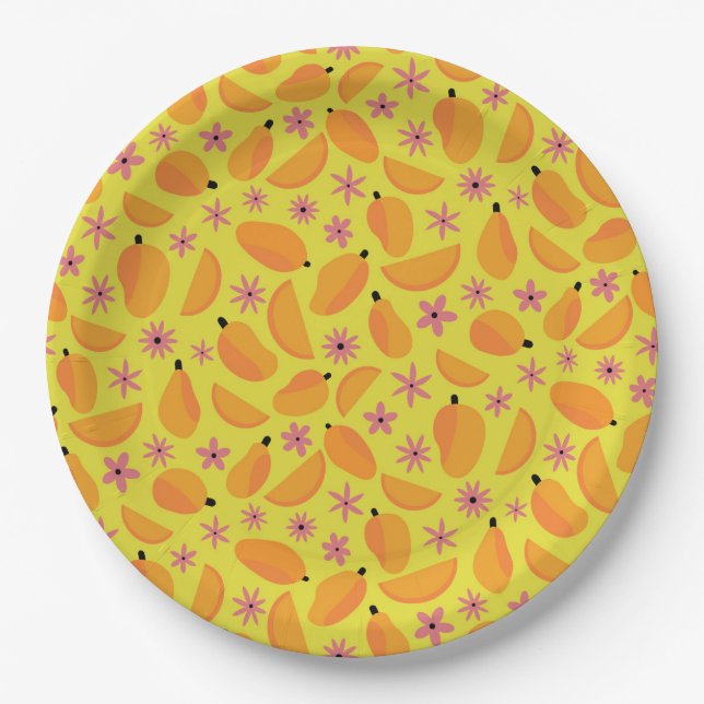 Cute mango fruit and flowers pattern   paper plate (Front)