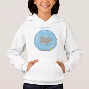 Cute manta ray and bubbles cartoon illustration