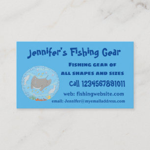 Cute manta ray and bubbles cartoon illustration business card