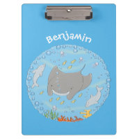 Cute manta ray and bubbles cartoon illustration