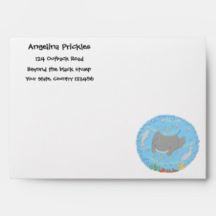 Cute manta ray and bubbles cartoon illustration envelope