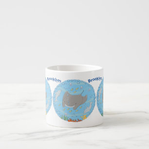 Cute manta ray and bubbles cartoon illustration espresso cup