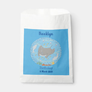 Cute manta ray and bubbles cartoon illustration favour bags