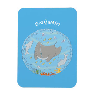 Cute manta ray and bubbles cartoon illustration magnet