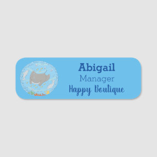 Cute manta ray and bubbles cartoon illustration name tag