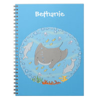 Cute manta ray and bubbles cartoon illustration