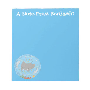 Cute manta ray and bubbles cartoon illustration notepad