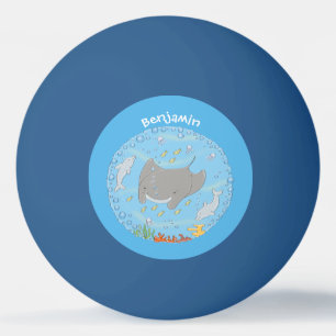 Cute manta ray and bubbles cartoon illustration ping pong ball