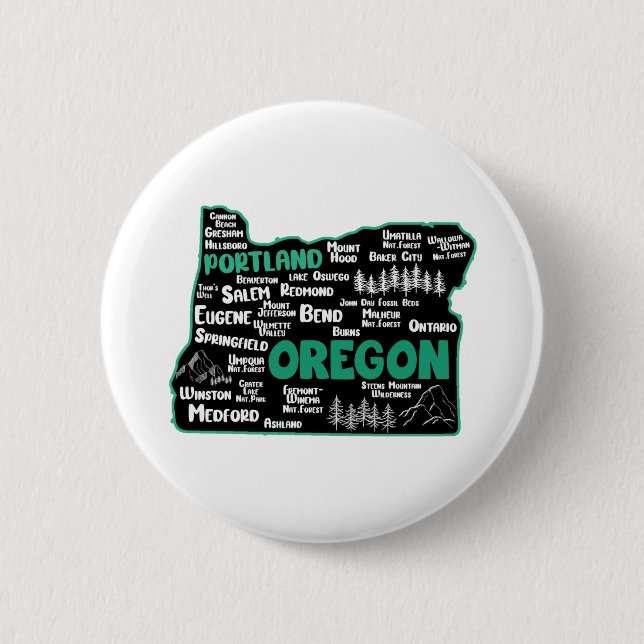 Cute map of Oregon, Portland, Salem, Eugene, 6 Cm Round Badge (Front)