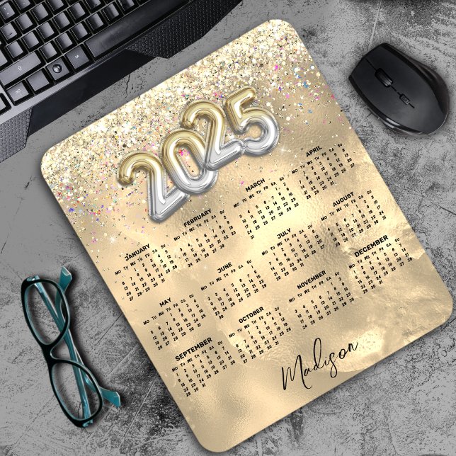 Cute marble art gold faux glitter 2025 calendar  mouse pad (Creator Uploaded)
