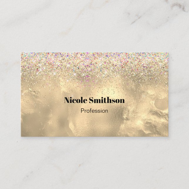 Cute marble art gold faux glitter business card (Front)