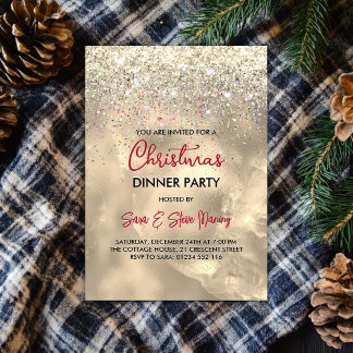 Cute marble art gold faux glitter Christmas Invitation