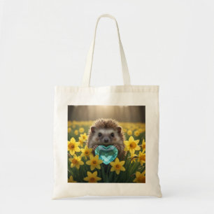 Cute March Hedgehog with Aquamarine Heart Tote Bag