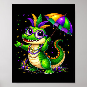 Cute Mardi Gras Alligator Costume Girl Women Kids Poster