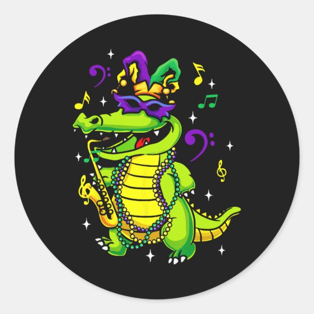 Cute Mardi Gras Alligator For Kids Or Adults  Classic Round Sticker (Front)
