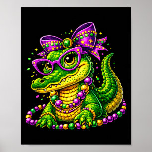 Cute mardi gras alligator gator beads mask carniva poster