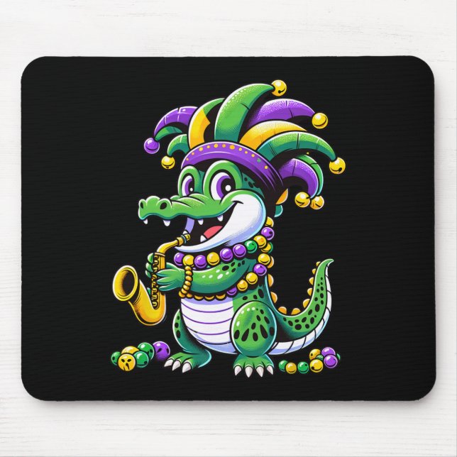 Cute Mardi Gras Alligator Jester Hat Carnival Para Mouse Pad (Front)