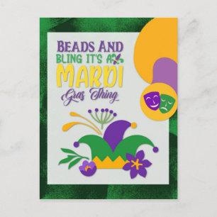 Cute Mardi Gras Beads and Bling Postcard