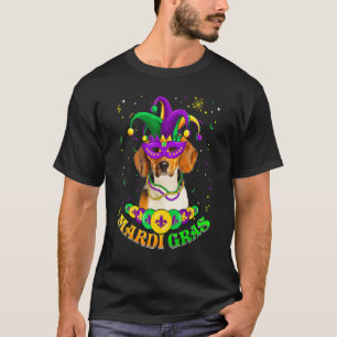 Cute Mardi Gras Beagle Dog Dad Dog Mum Mask Beads T-Shirt