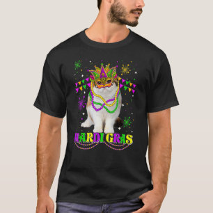 Cute Mardi Gras Cat Exotic Shorthair Mask Beads Fe T-Shirt