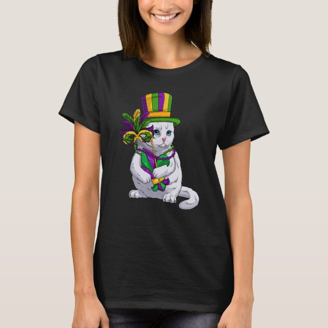 Cute Mardi Gras Cat Mardi Gras Girls And Women T-Shirt (Front)