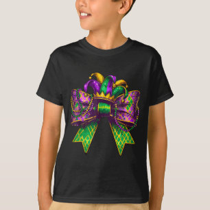 Cute Mardi Gras Coquette Bow Fat Tuesday Kids Girl T-Shirt