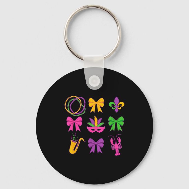 Cute Mardi Gras Coquette Bows  Key Ring (Front)