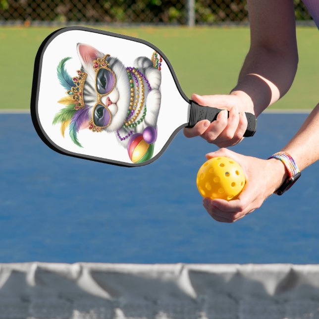 CUTE MARDI GRAS DRESSED KITTY CAT PICKLEBALL PADDLE (Insitu)